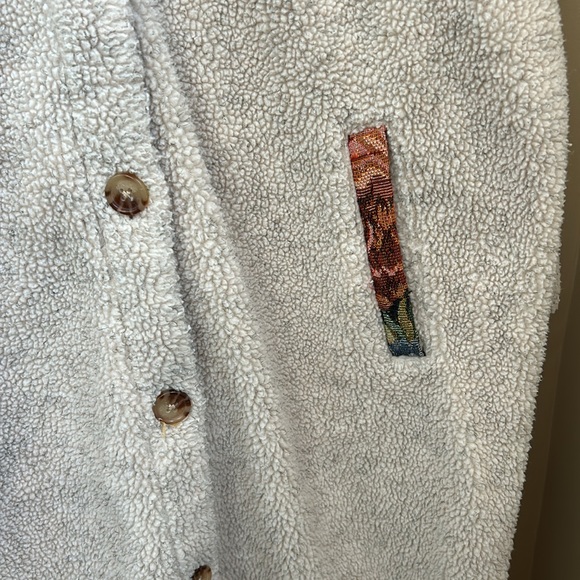 Orvis Teddy Bear Sherpa Tapestry Trim Cream Shacket Jacket Womens size Medium - Picture 8 of 12